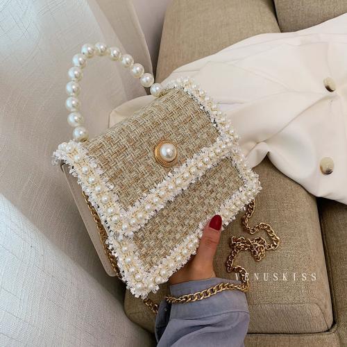 氣質小香風優雅珍珠飾鏈條手提斜揹包-VKS263-包包