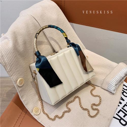 時尚優雅立體寬條紋絲巾飾手提盒子包-VKS425-包包