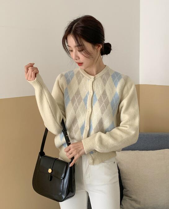 HOT-甜甜菱形紋針織衫-KW-1205-097-上衣