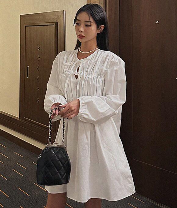 HOT-純白色褶皺連身裙-KW-1218-055-連身裙