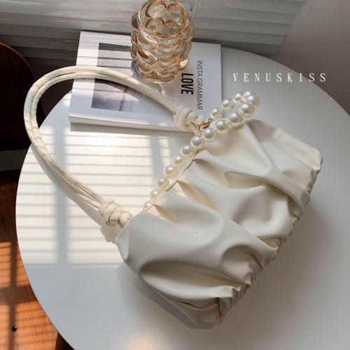 復古珍珠裝飾造型手提水餃包-VKS599-包包