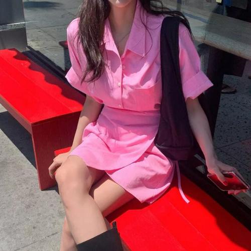 HOT-街頭風時尚玫瑰色連身迷你裙-KW-0629-025-連身裙