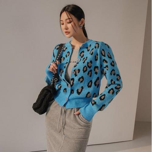 HOT-高調色彩豹紋針織開衫-KW-0821-007-上衣
